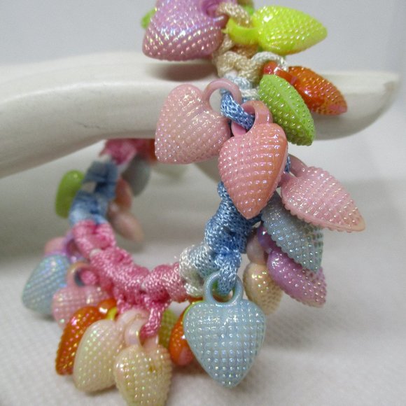 GIRLS And WOMENS BRACELET 40 Heart Charm Stretch Bracelet Textured Puffed Heart - Picture 7 of 11